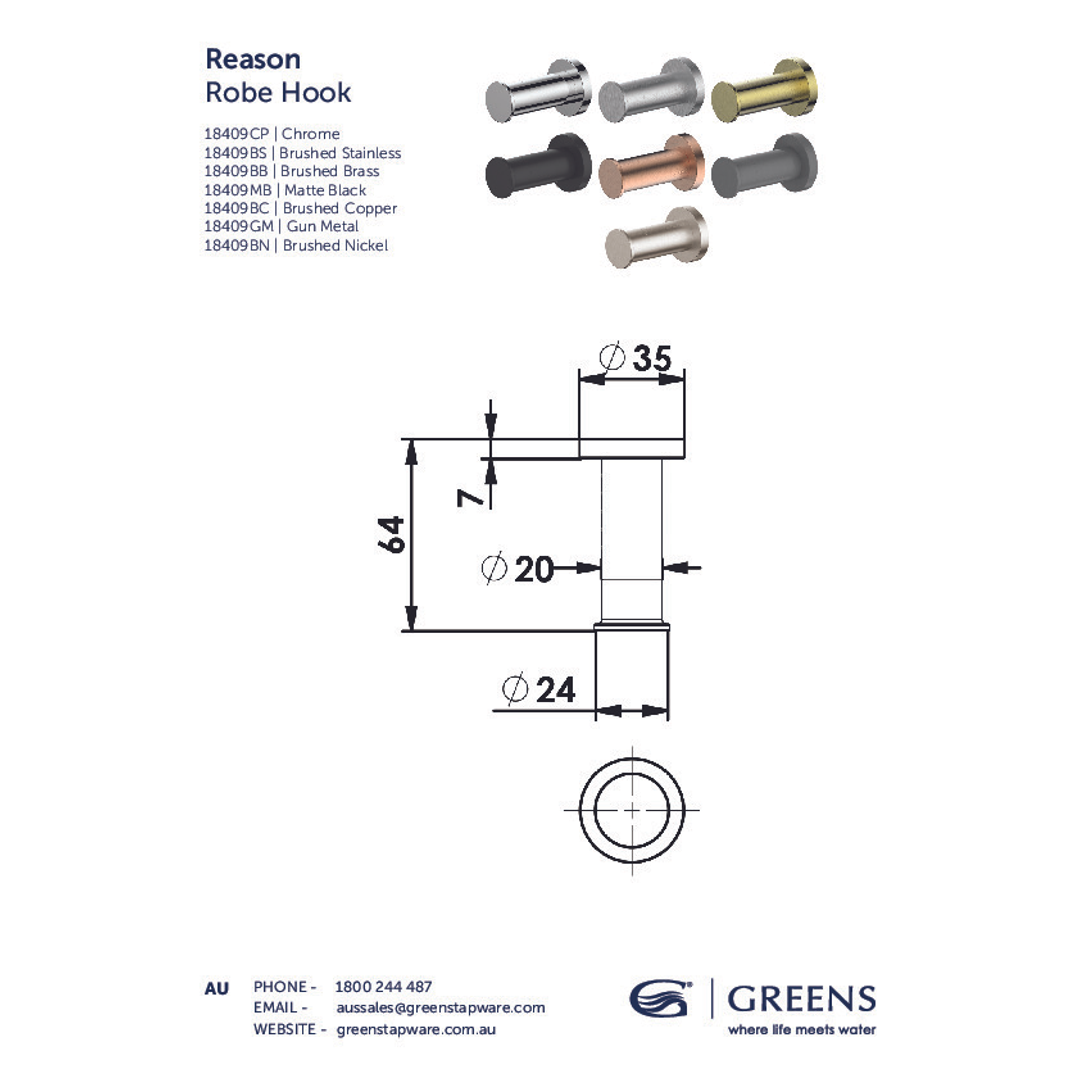 Greens Reason Robe Hook Pvd Brushed Nickel