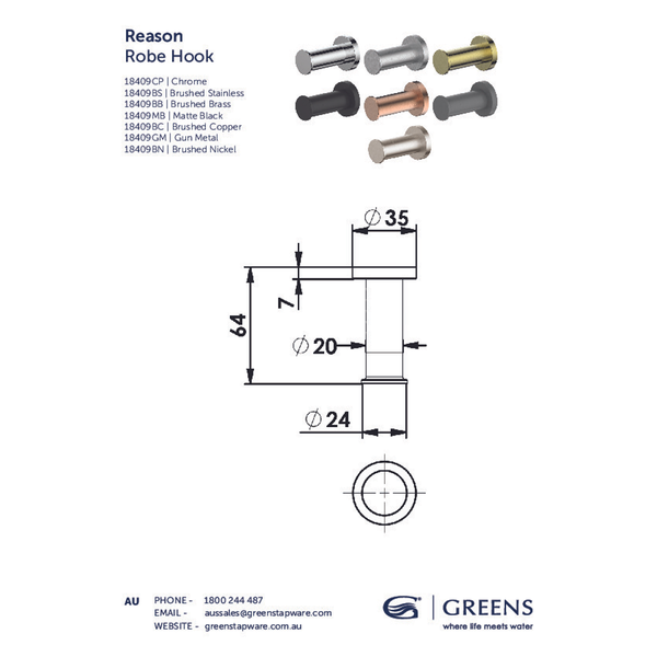 Greens Reason Robe Hook Pvd Brushed Nickel