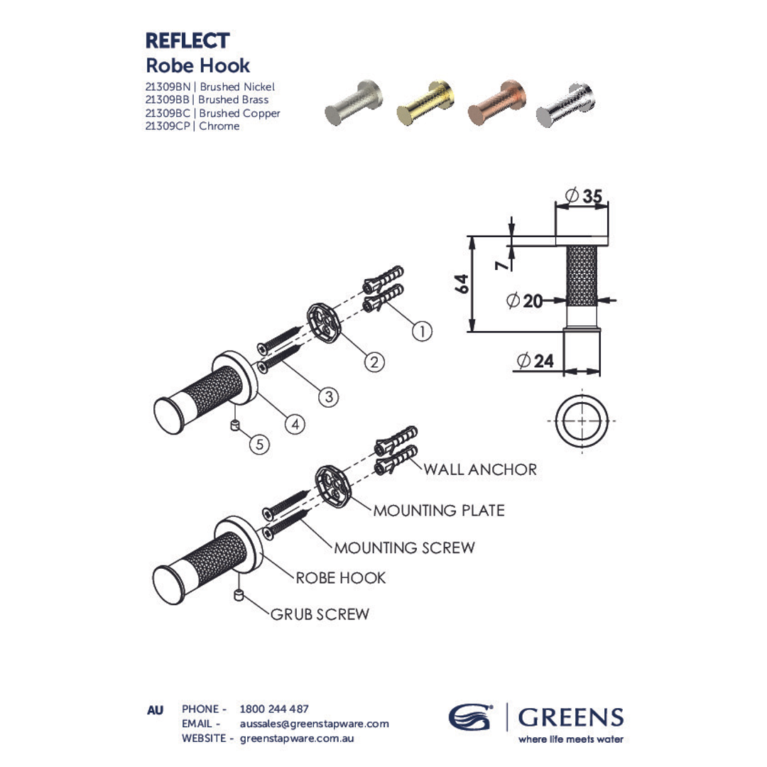 Greens Reflect Robe Hook Chrome