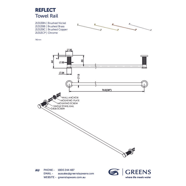 Greens Reflect Towel Rail Chrome