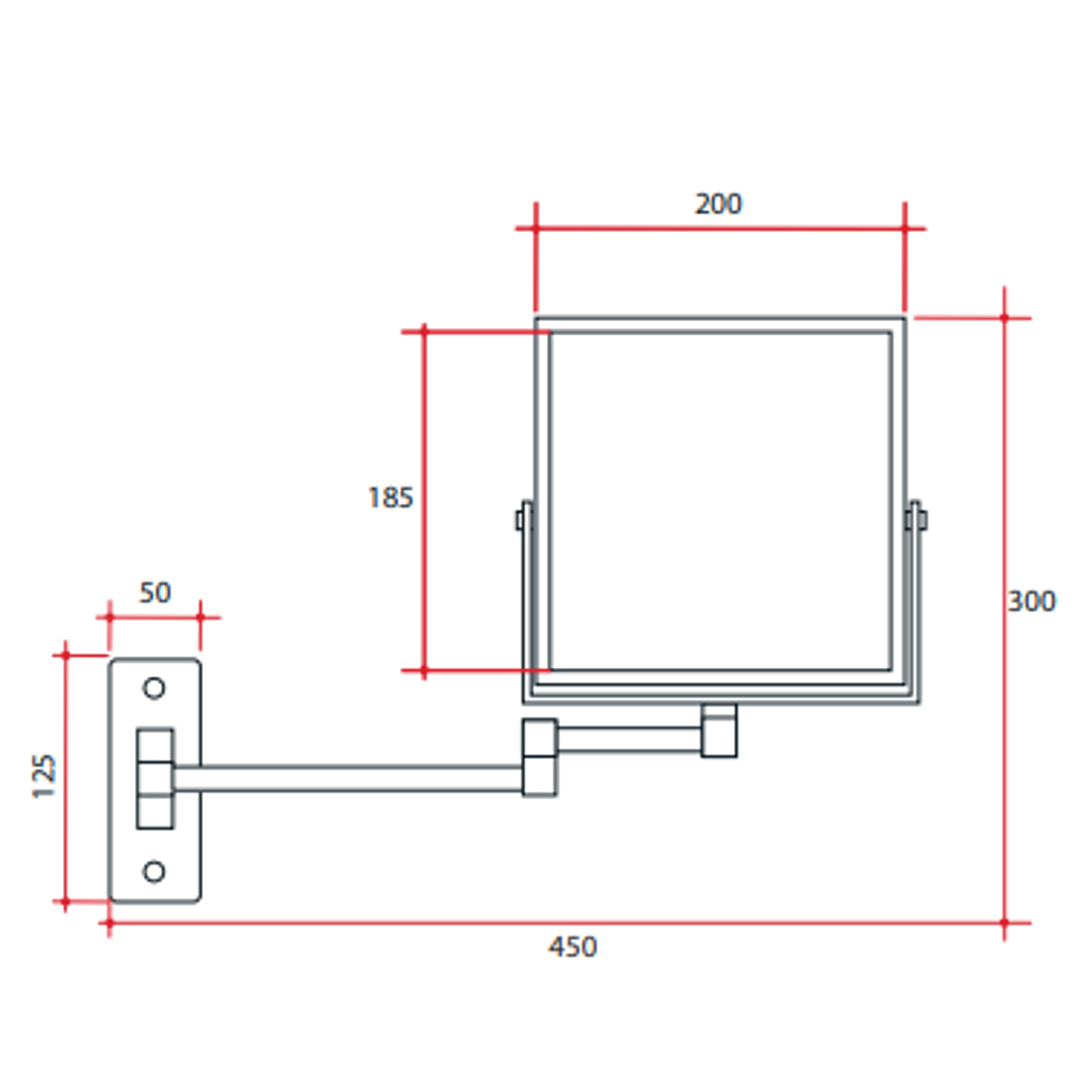 Thermogroup 1&5x Square Magnification Wall Mounted Shaving Mirror 200 x 200mm - Chrome