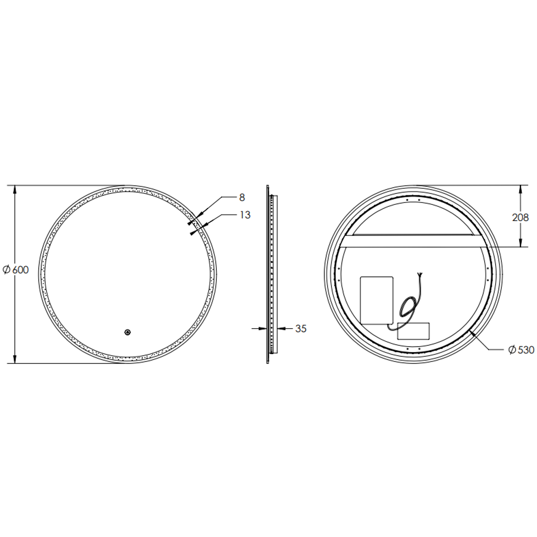 Remer Sphere LED Mirror - 600 x 600, Matt White