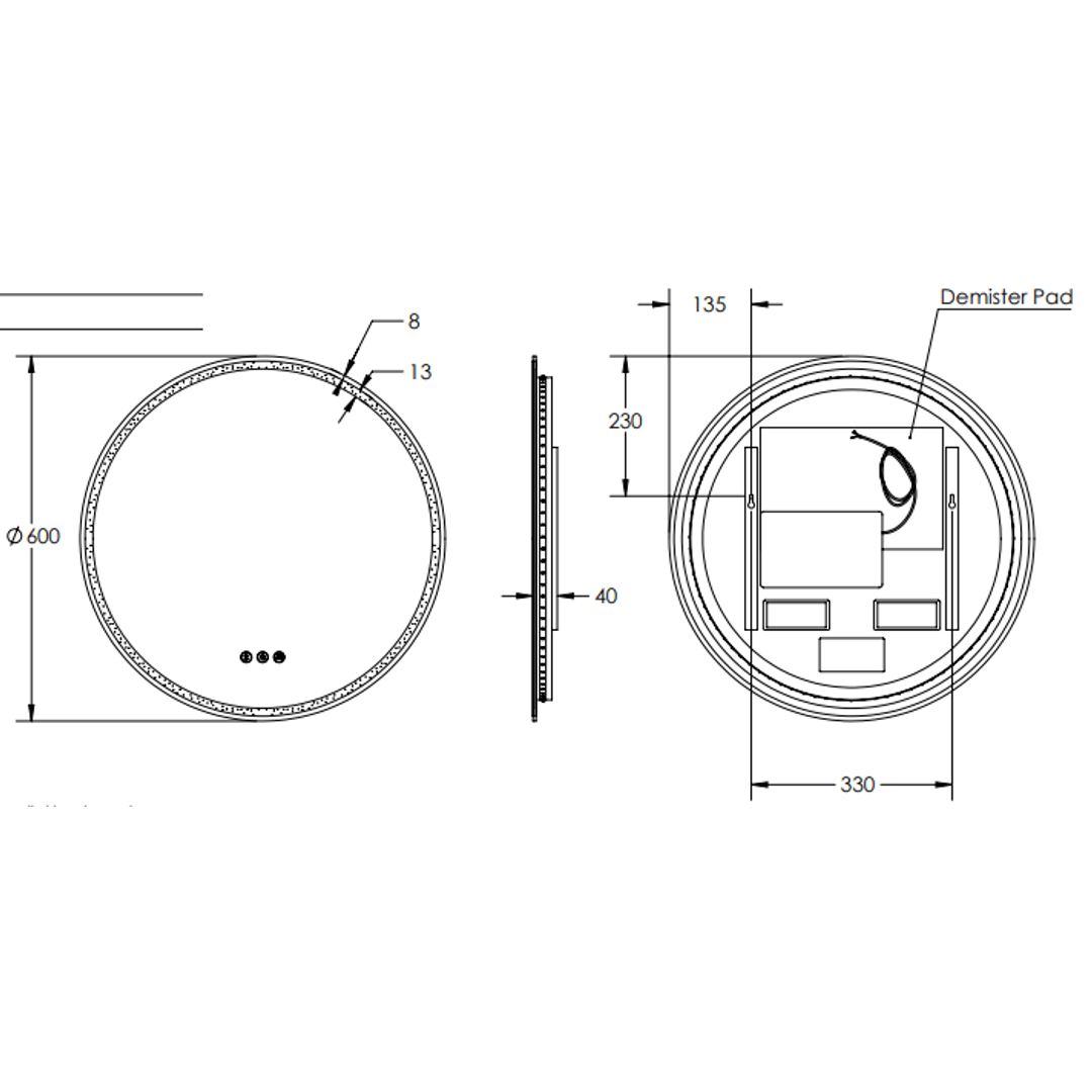 Remer Sphere LED Mirror With Demister + Bluetooth Speakers 810W x 810H X 40D - Matt White