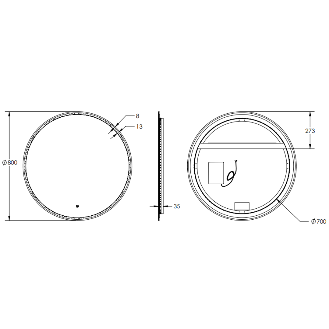 Remer Sphere LED Mirror 800 x 800 - Matt White
