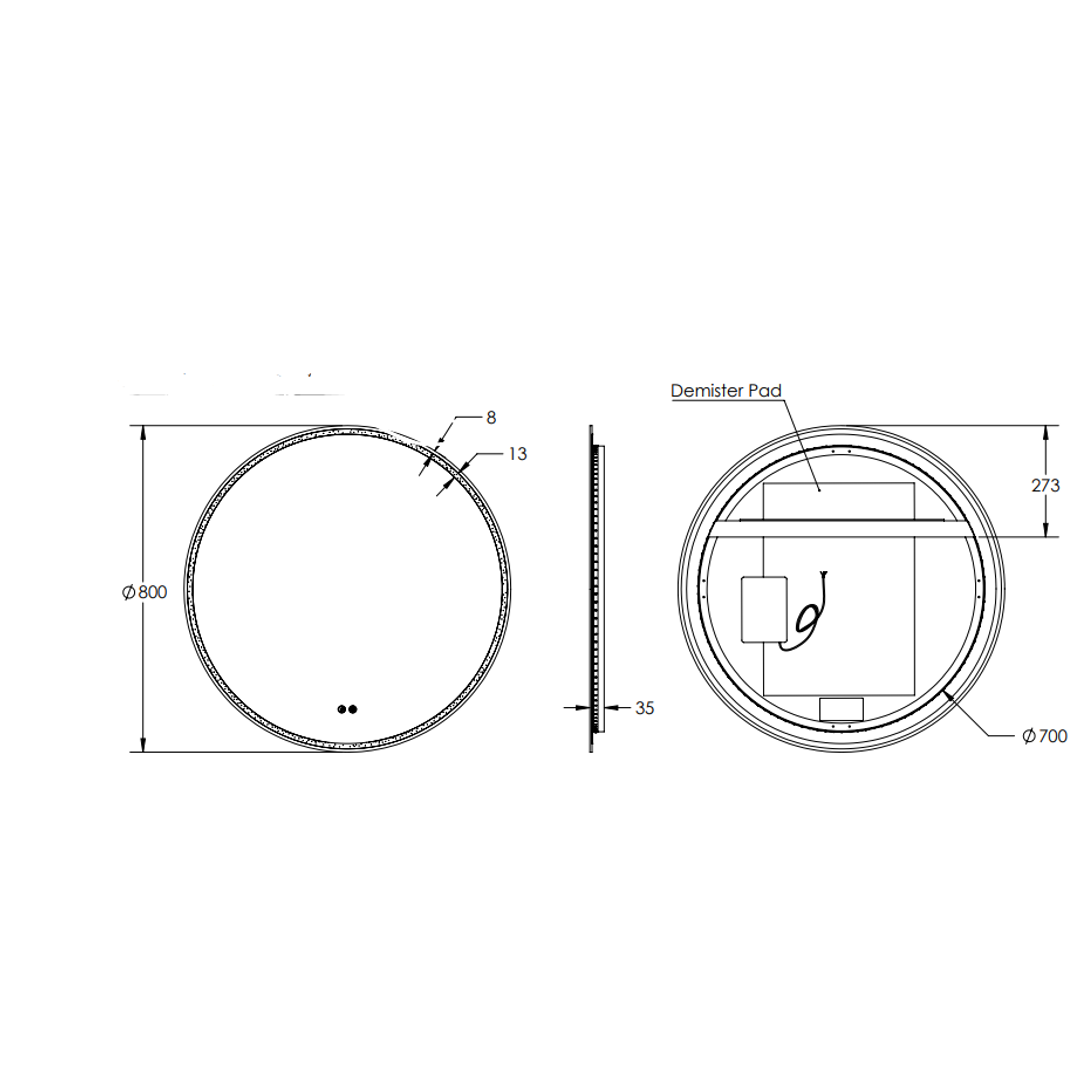 Remer Sphere LED Mirror with Demister 600 x 600 - Matt White