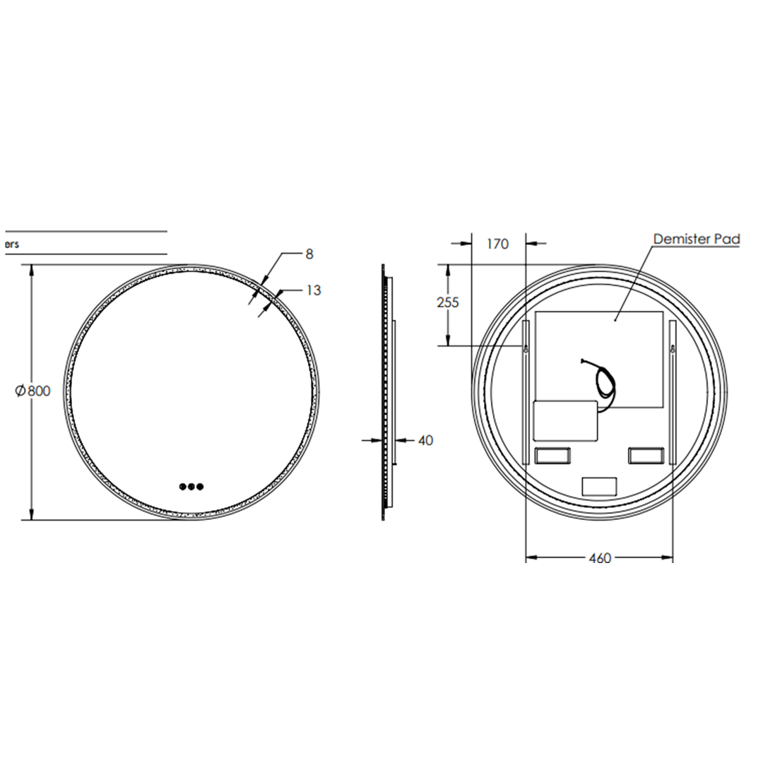 Remer Sphere Premium 800 Led Mirror 800W X 800H X 40D