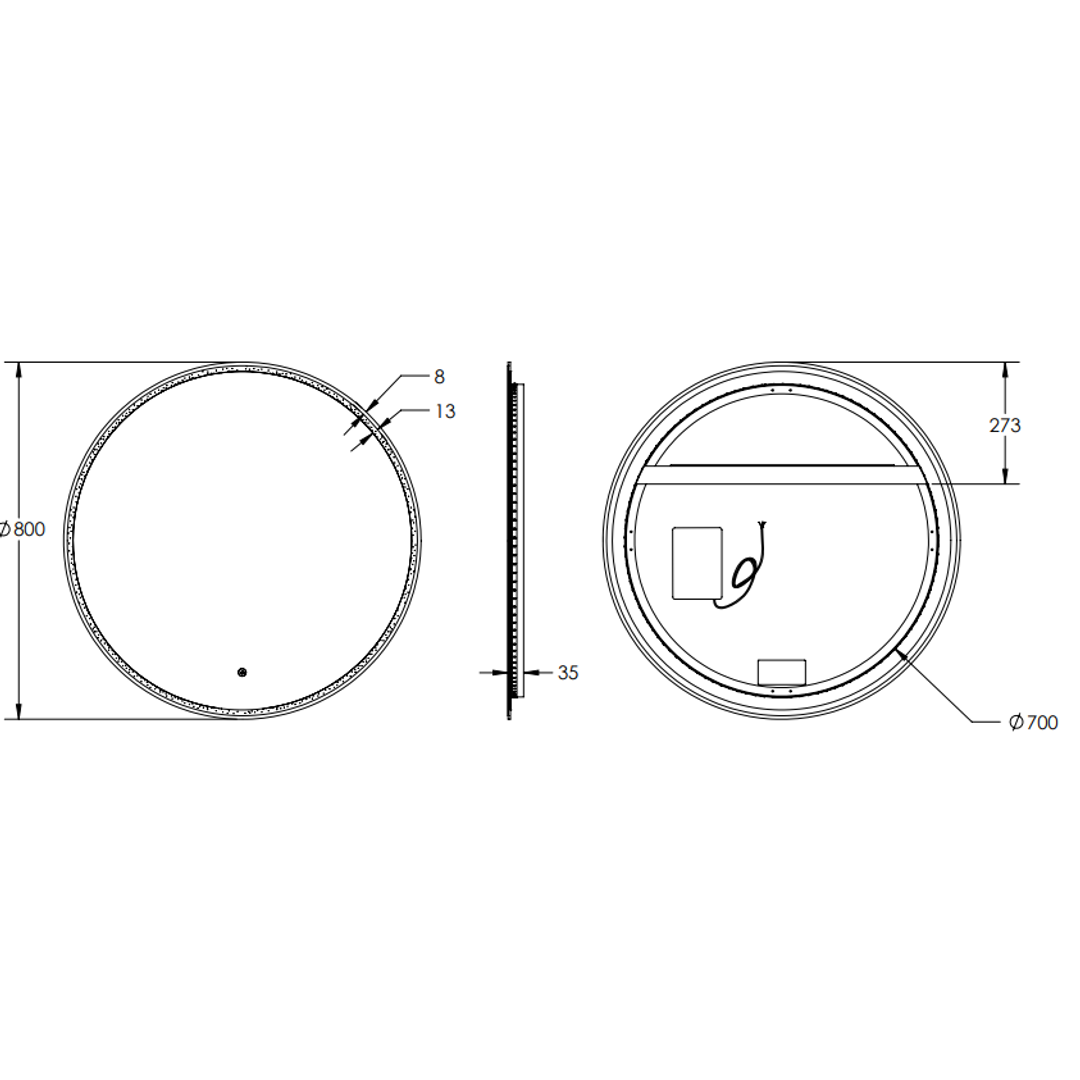 Remer Sphere 800 Brushed Nickel Led Mirror 810W X 810H X 40D S80-Bn