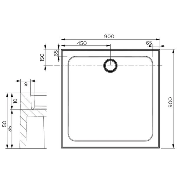 OCEANO SMC LOUVE BASE 900 X 900 REAR OUTLET CHROME DOME WASTE