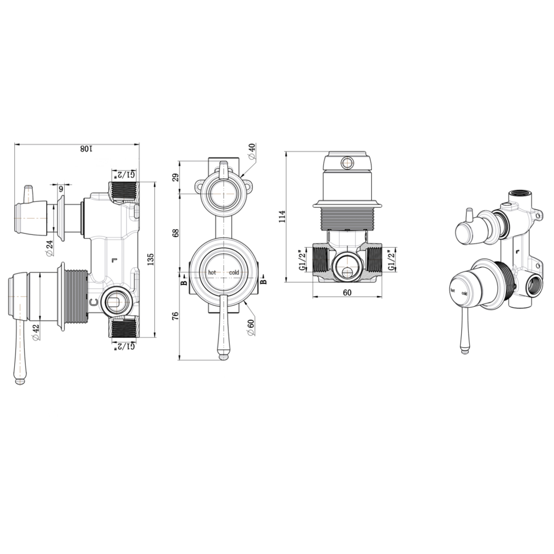 Bella Vista Mica Heritage Mixer Diverter - 2P - Trim Kit- French Gold