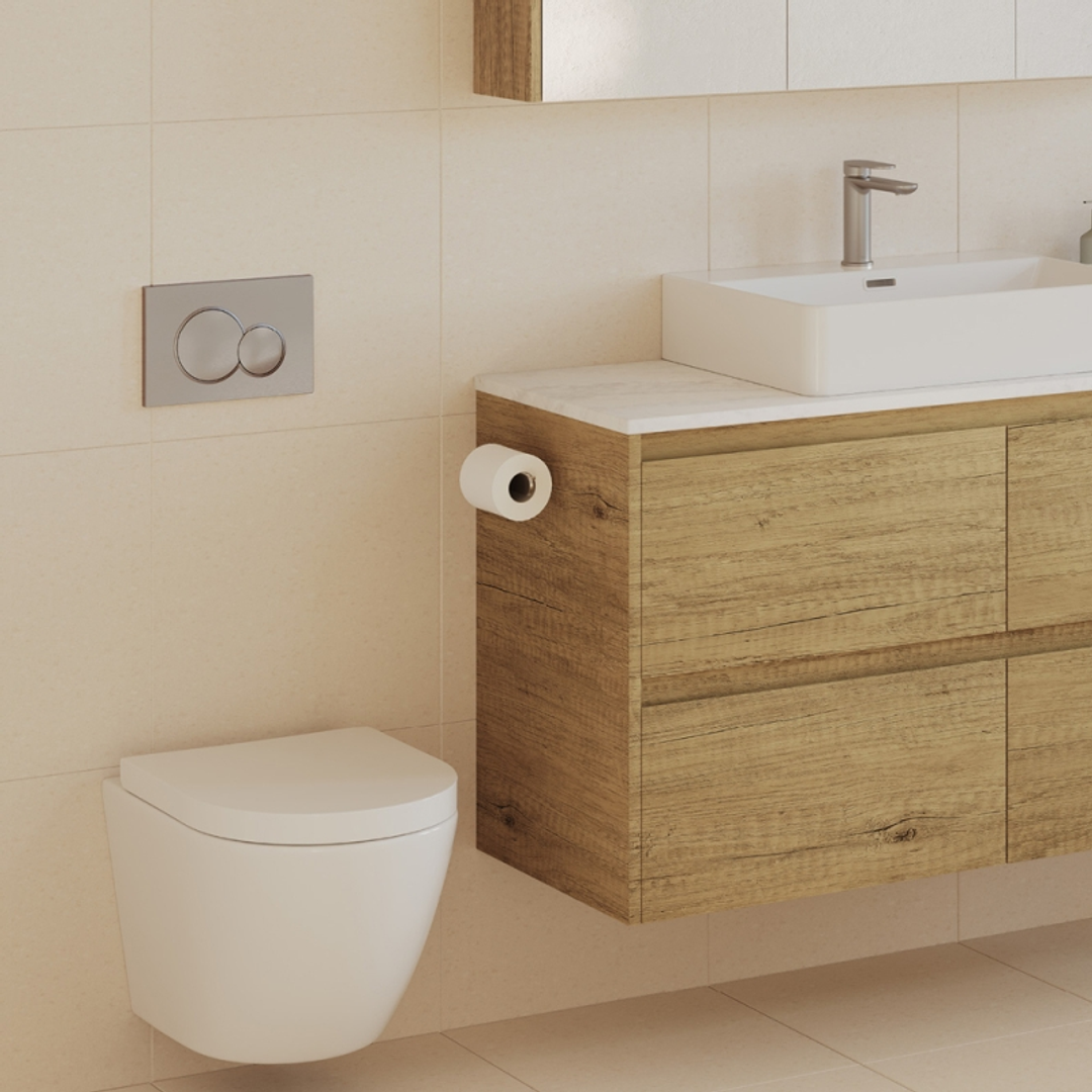 Fienza Sigma Brushed Nickel Round Button Flush Plate Suits Geberit Sigma Cistern