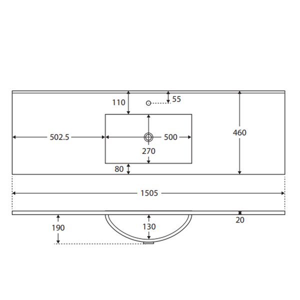 SINGLE BOWL CERAMIC TOP 1500 X 460MM(FIENZA P#:TCL150S)
