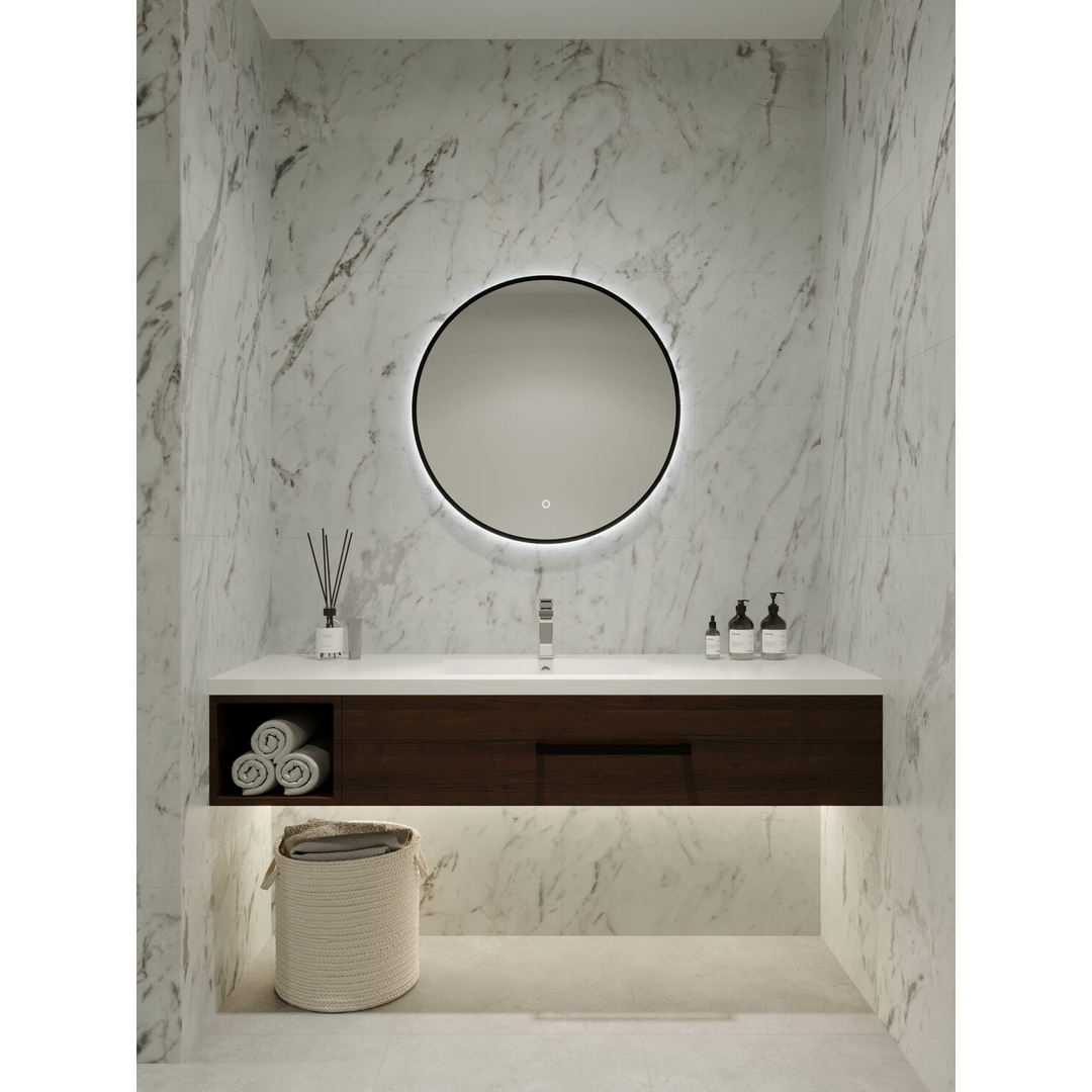 Remer S-Series 800 Round Backlit Led Mirror Demister Manhattan Black Frame