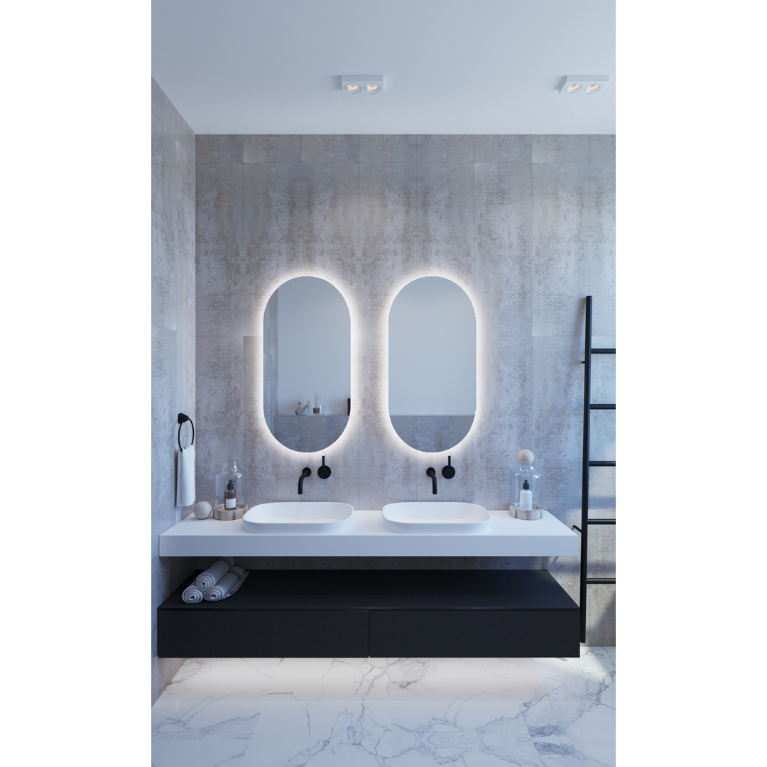 Thermogroup Backlit Pill Shape Mirror 500x1000x45mm 61Watts - Cool Lights