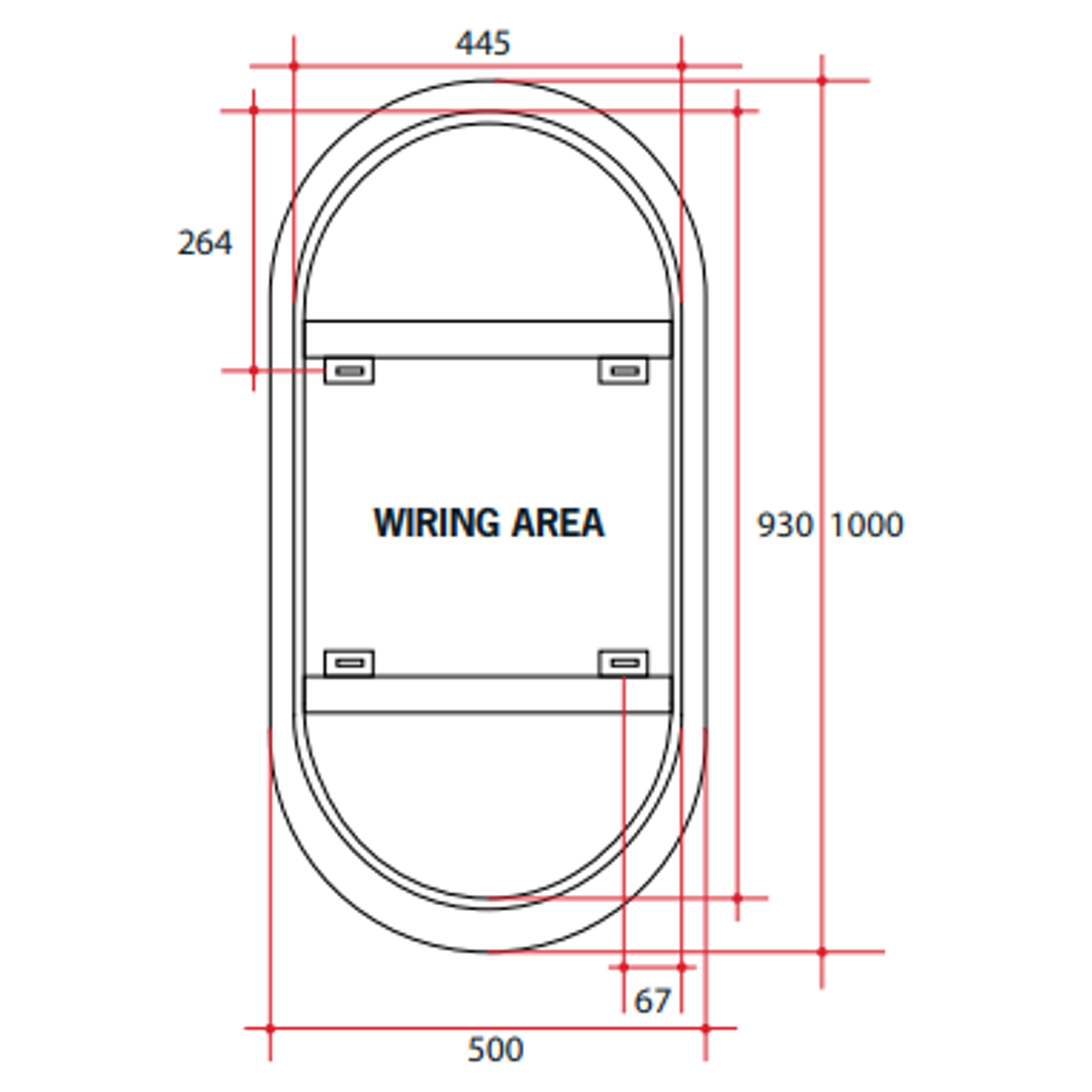 Thermogroup Backlit Pill Shape Mirror 500x1000x45mm 61Watts - Cool Lights