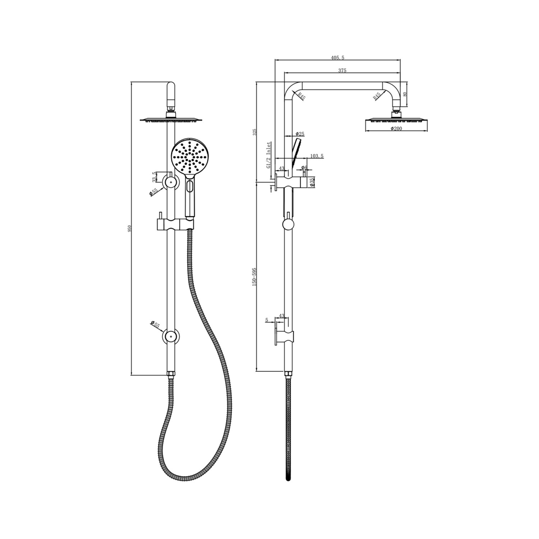 Linsol Sofia Shower Combo With Multifunction Hand Piece & 200Mm Round Head Brushed Nickel