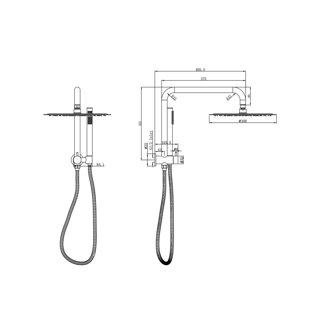 Linsol Sofia Short Shower Combo With Slim Handpiece And 300Mm Round Head Gunmetal