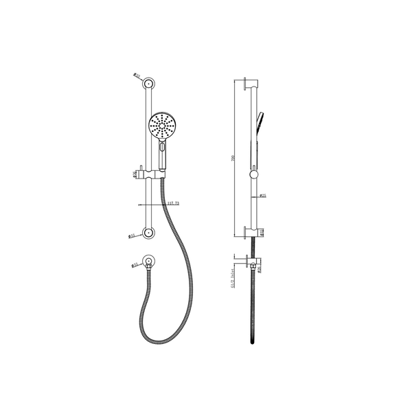 Linsol Sofia Sliding Shower Rail With Multifunction Handpiece Brushed Nickel