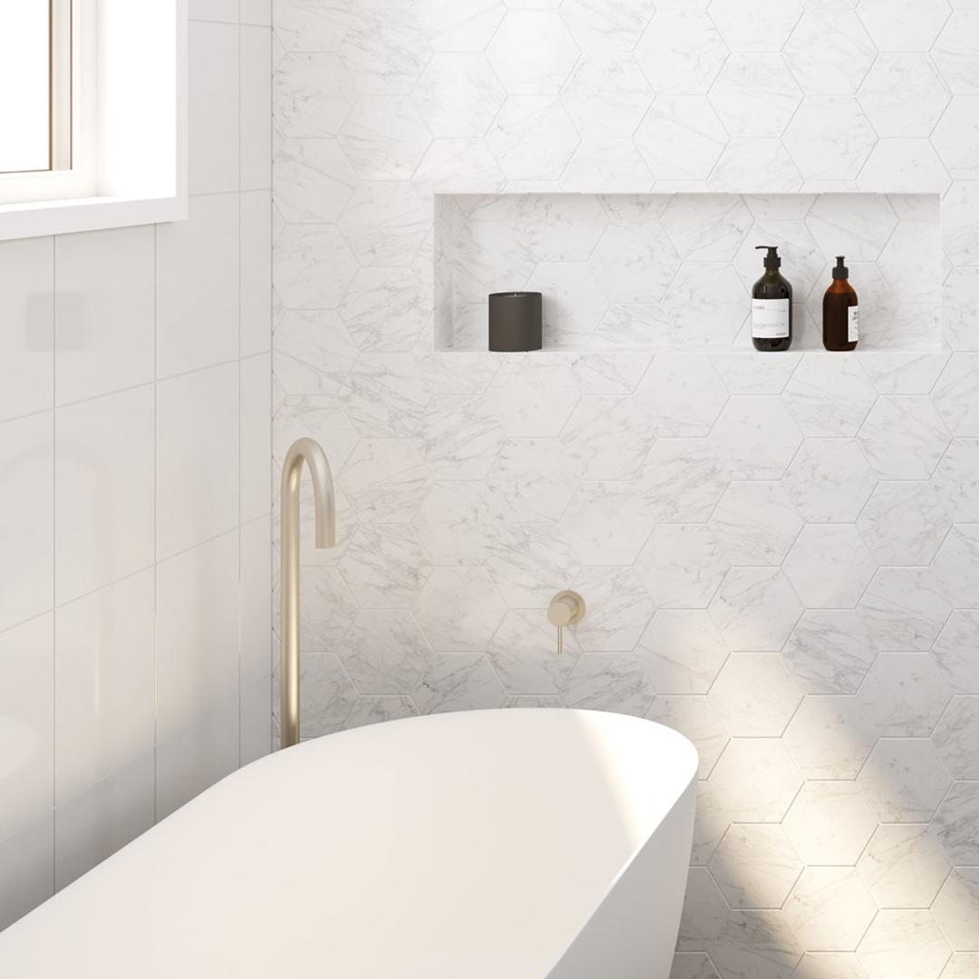 Fienza Gooseneck Floor Mounted Bath Outlet Kaya - Brushed Nickel