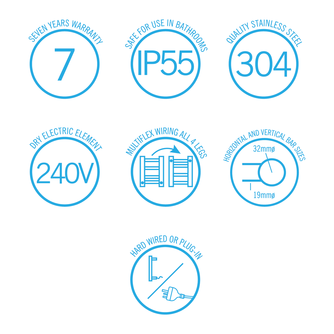 Thermorail STRAIGHT/ROUND 600X800X122MM 80WATTS 7 BARS - BRUSHED BRASS