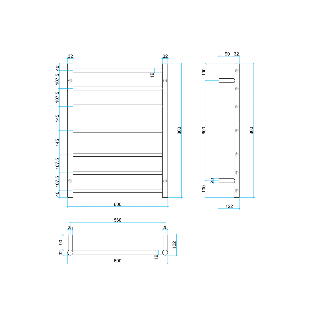 Thermorail Straight/Round 600X800X122mm 80W 7 Bars Sr44M