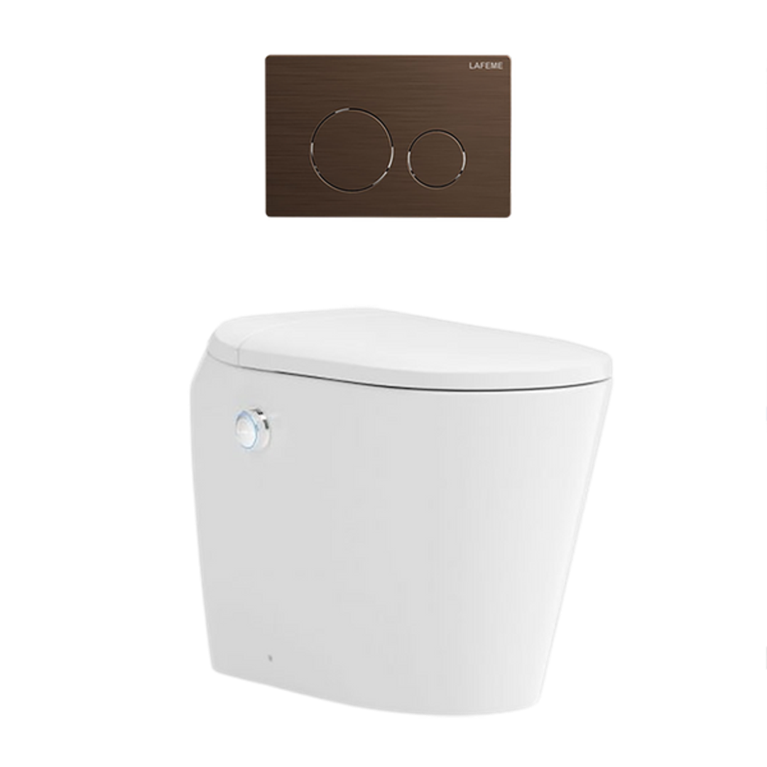 Lafeme Autolux Inwall Cistern Floor Pan Smart Toilet 592X400X492mm & Brushed Bronze Flush Plate