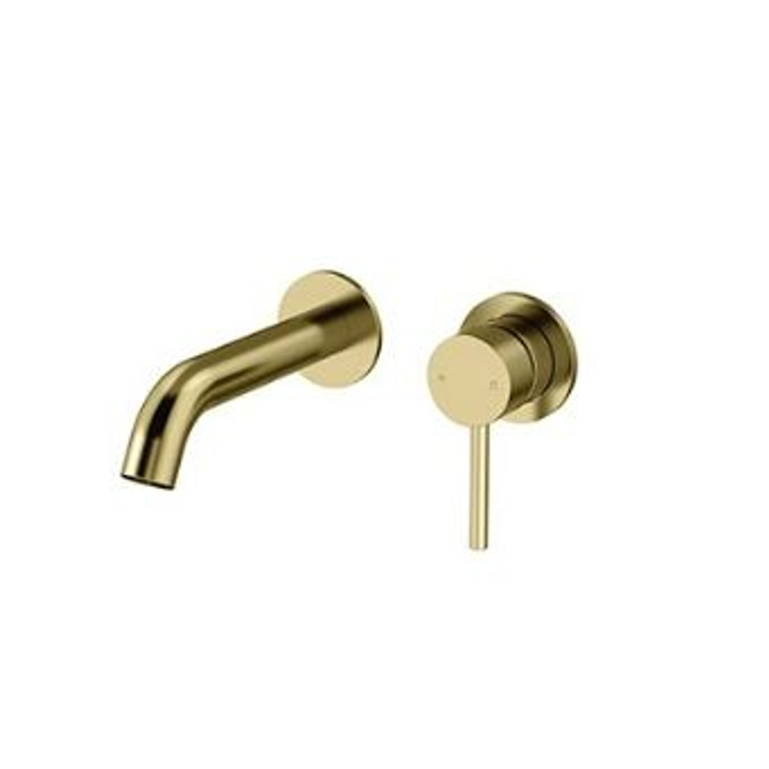 Streamline Axus Pin Wall Mount Basin/Bath Mixer 2 Plate 150mm Spout Brushed Brass *External