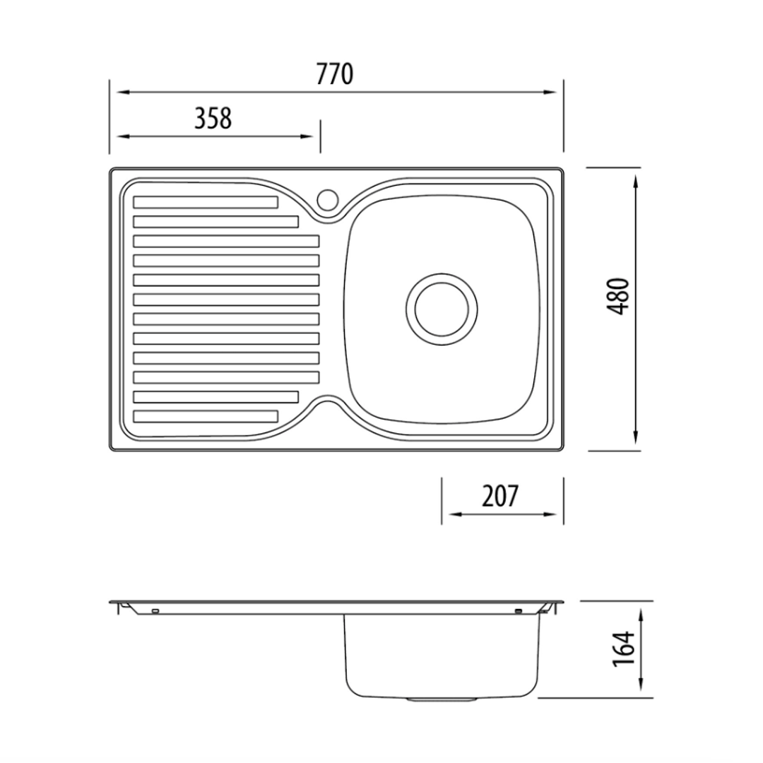 Oliveri Harmony Sink Single Bowl With Drainer 1 Tap Hole – Right Hand Bowl