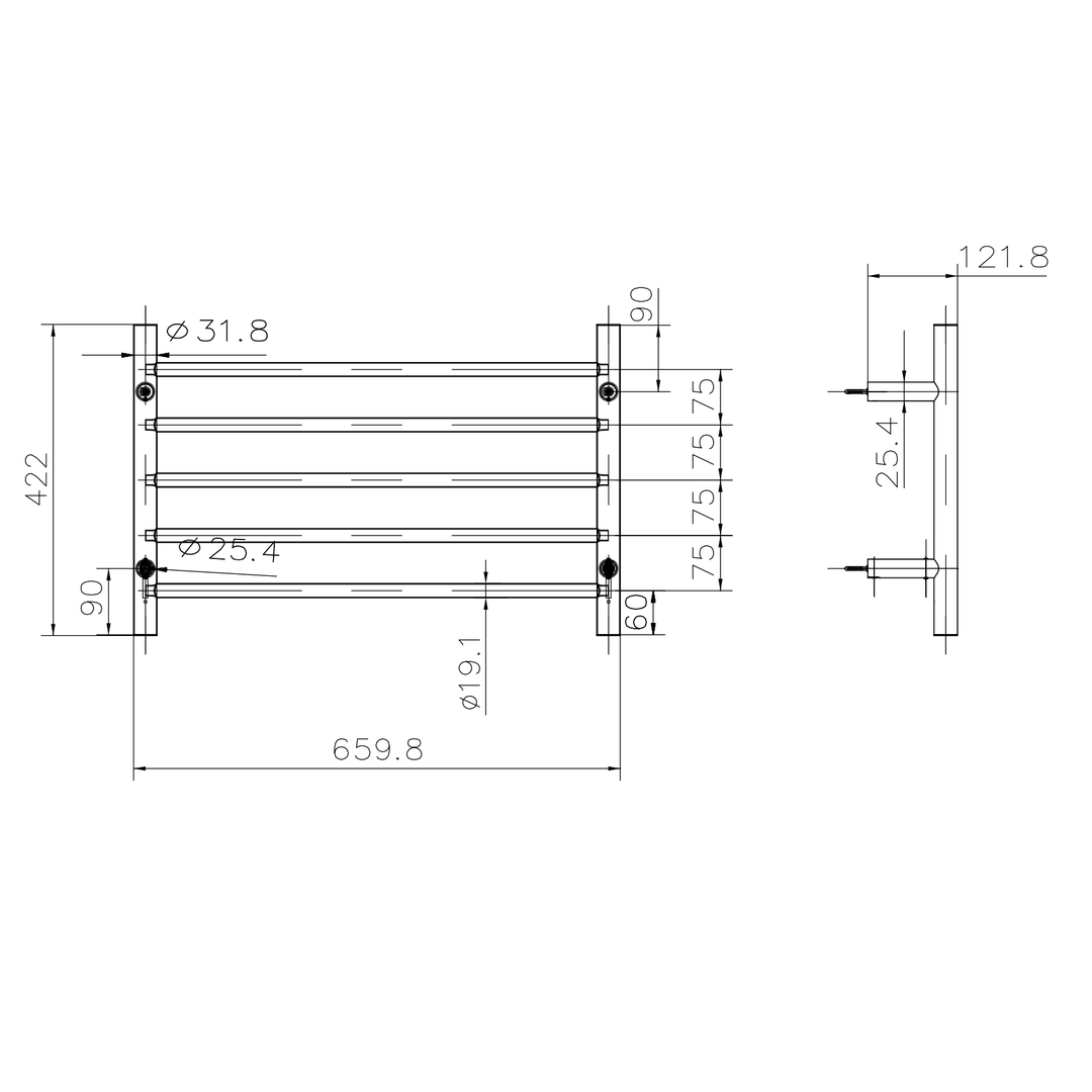 Linsol Allegra 5 Bar Heated Towel Rail - Chrome