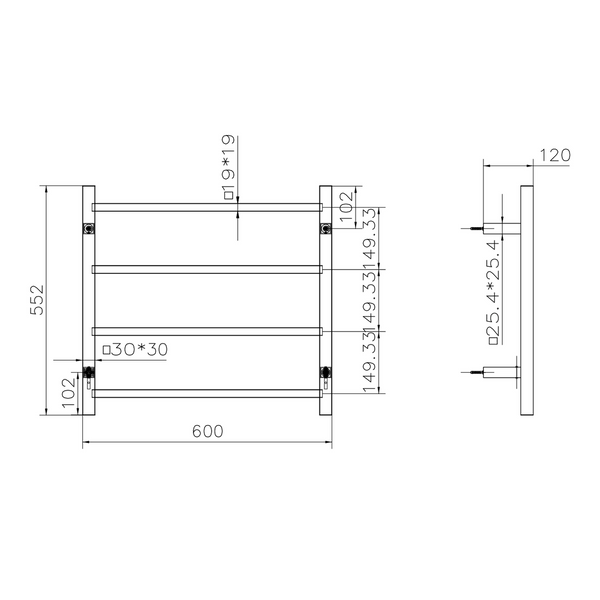 Linsol Spirit 4 Bar Heated Towel Rail - Brushed Nickel
