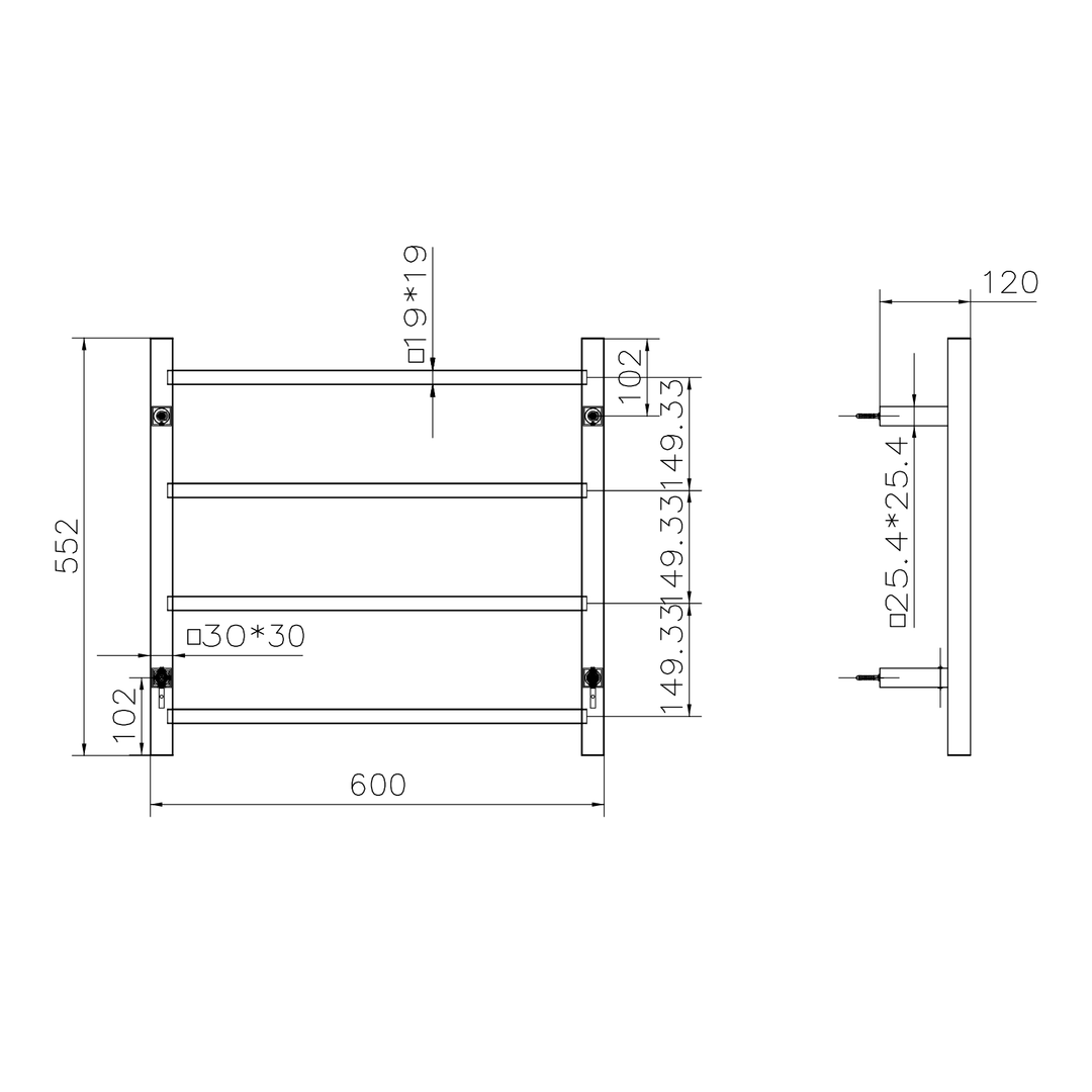 Linsol Spirit 4 Bar Heated Towel Rail - Chrome