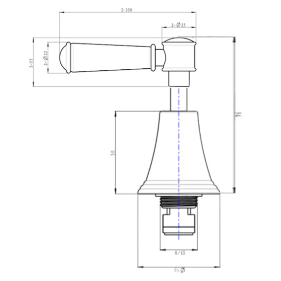 Linsol Vintage Lever Handle Wall Top Assemblies - Chrome