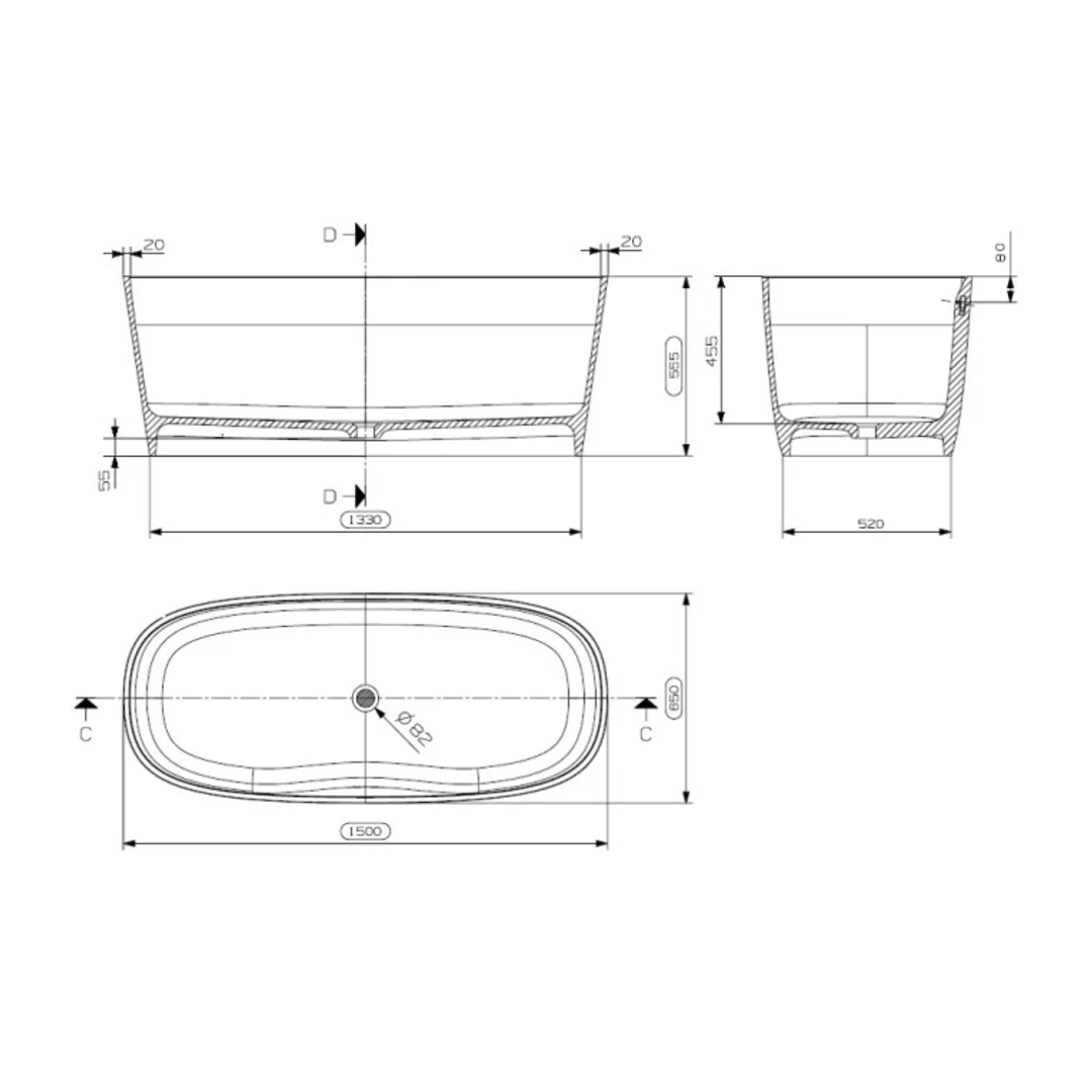 Domus Living Cassia Freestanding Bath Custom Colour 1500mm