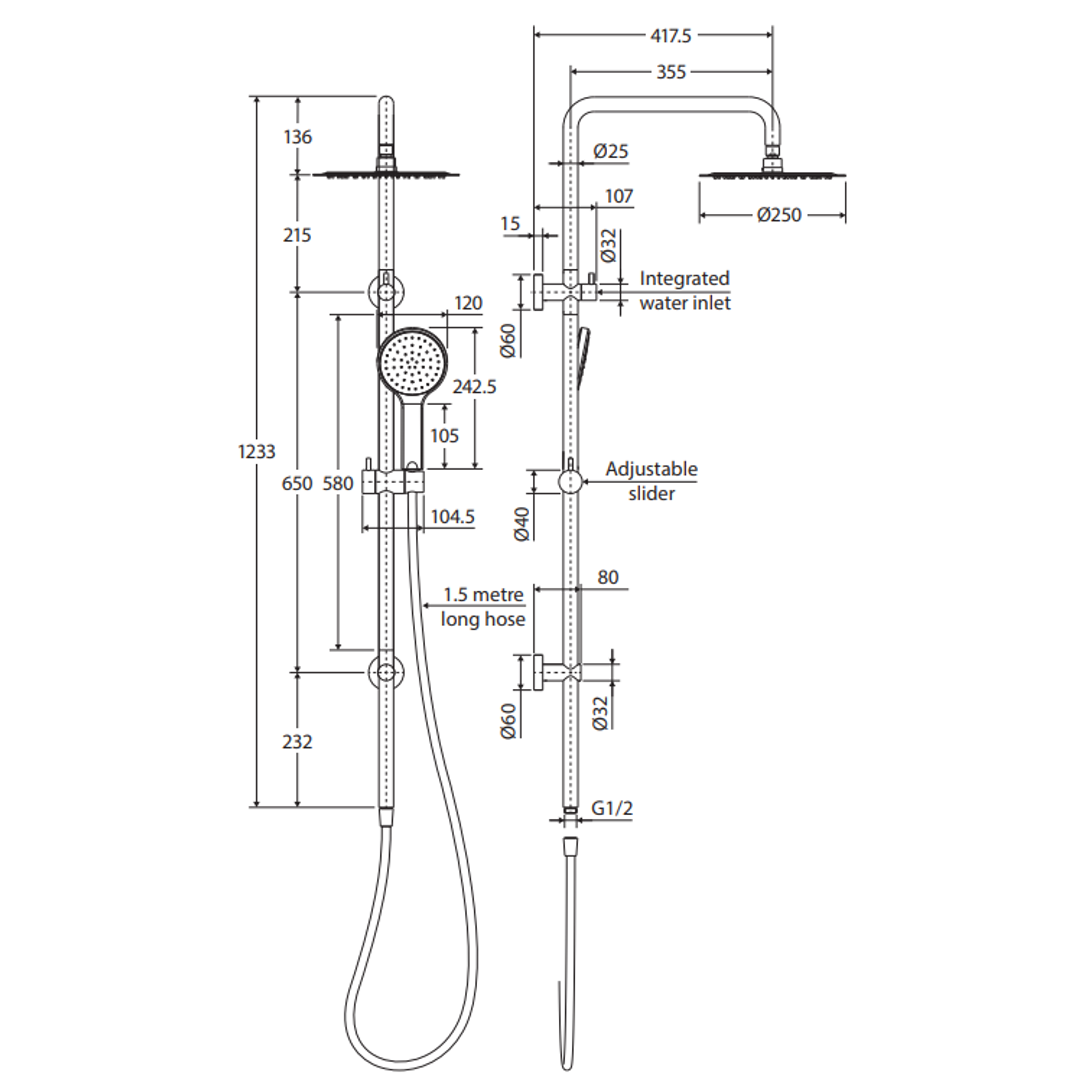 Fienza Kaya Twin Rail Shower - Urban Brass