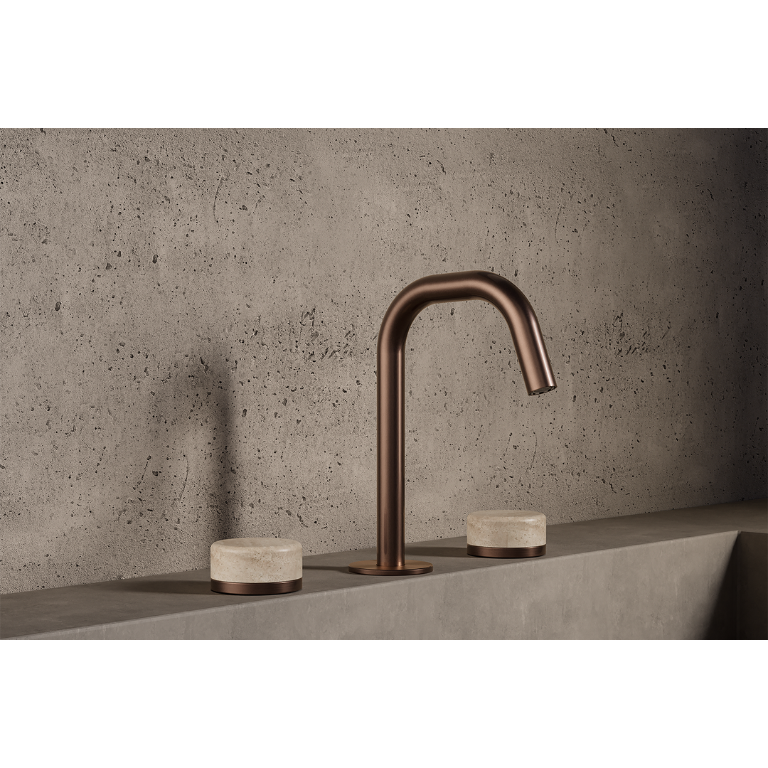 Nero Serenity Basin Set Edge Spout With Rome Travertine Handle Brushed Bronze