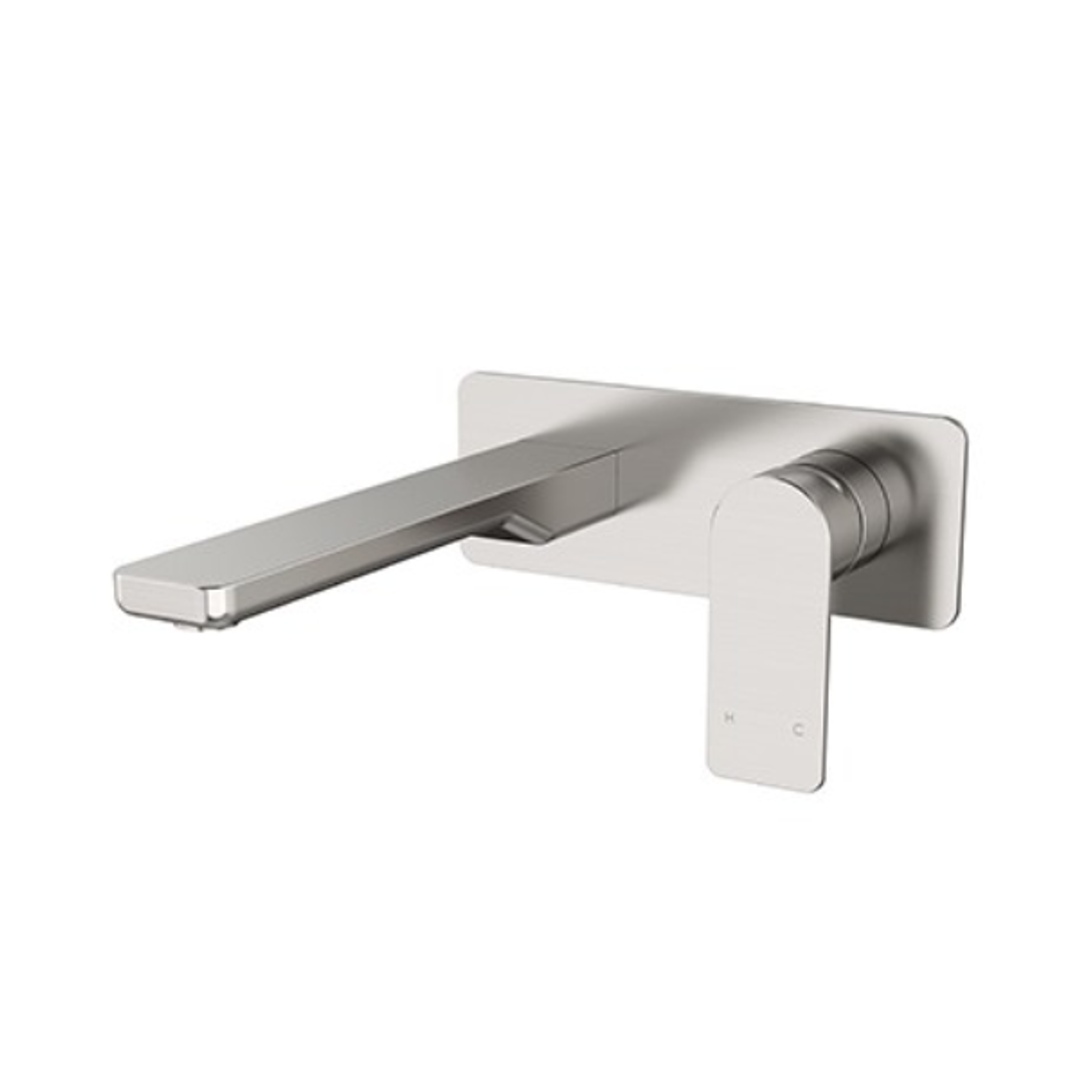 Streamline Kibo Wall Mount Basin Mixer 200Mm Spout Ext Only Brushed Nickel