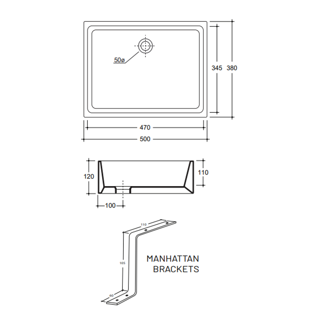 Studio Bagno Manhattan 50 U/Counter Basin White