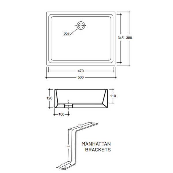 Studio Bagno Manhattan 50 U/Counter Basin White