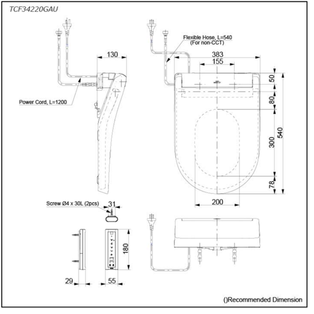 TOTO - TCF34220GAU - S5 Washlet + D-Shape Seat with Remote Control