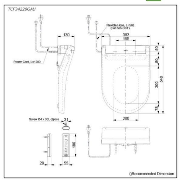 TOTO S5 Washlet (D-Shape) with Remote Control Tcf34470Gau#Nw1