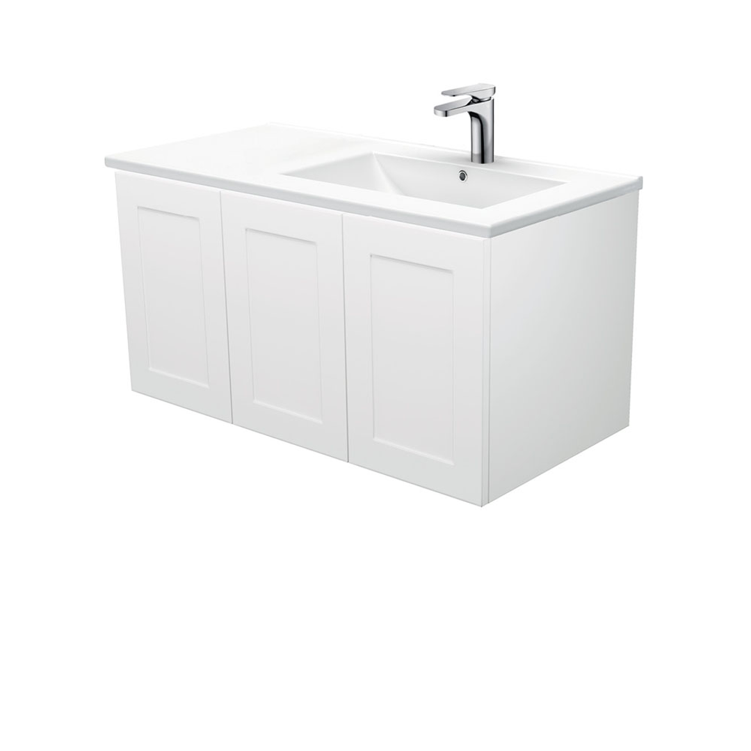 Fienza Dolce Right Offset Basin Mila Shaker Cab Wall Hung Vanity 1 Tap Hole - 900mm