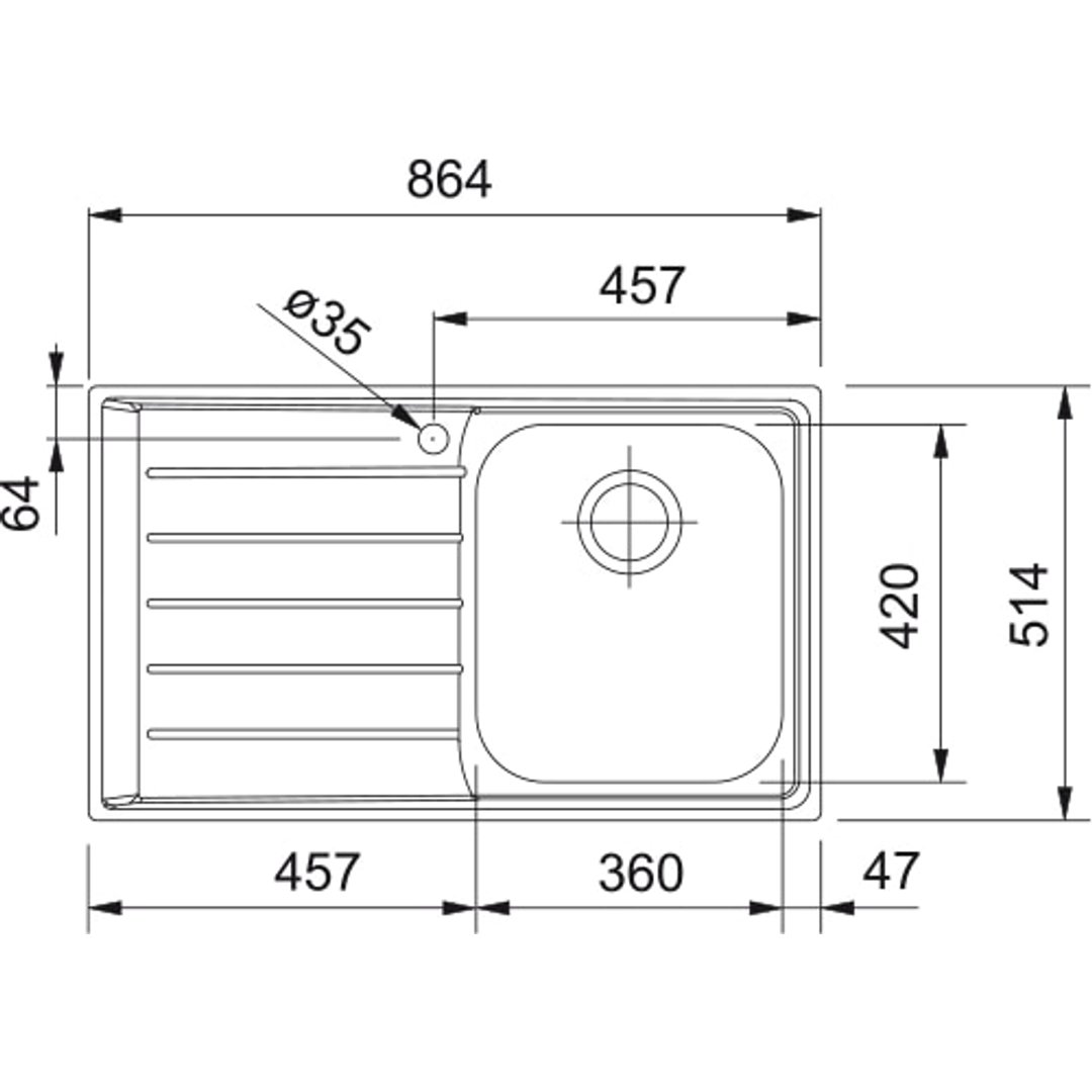 Neptune Single Bowl - Left Hand Drainer (Partno Nex611Lhd)