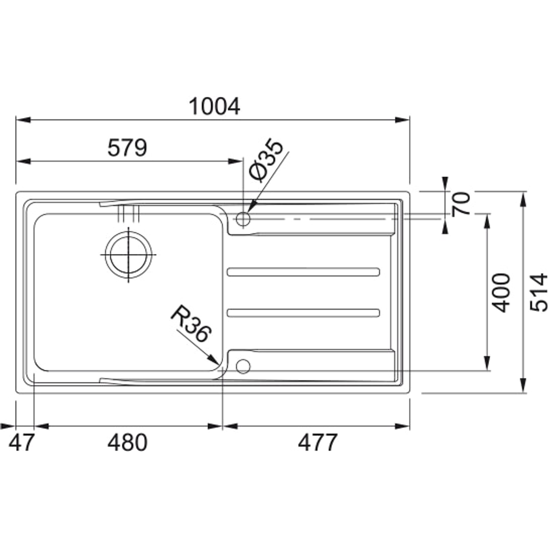 Aton Single Bowl - Right Hand Drainer (Partno Anx211Rhd)(Franke P#:127.0283.676)