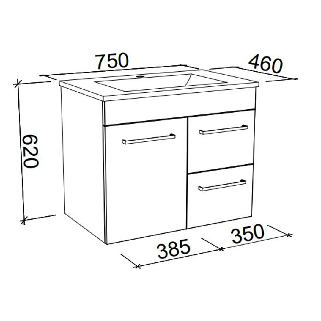 Timberline Carlo Wall Hung Vanity 750mm Regal Top Woodgrain