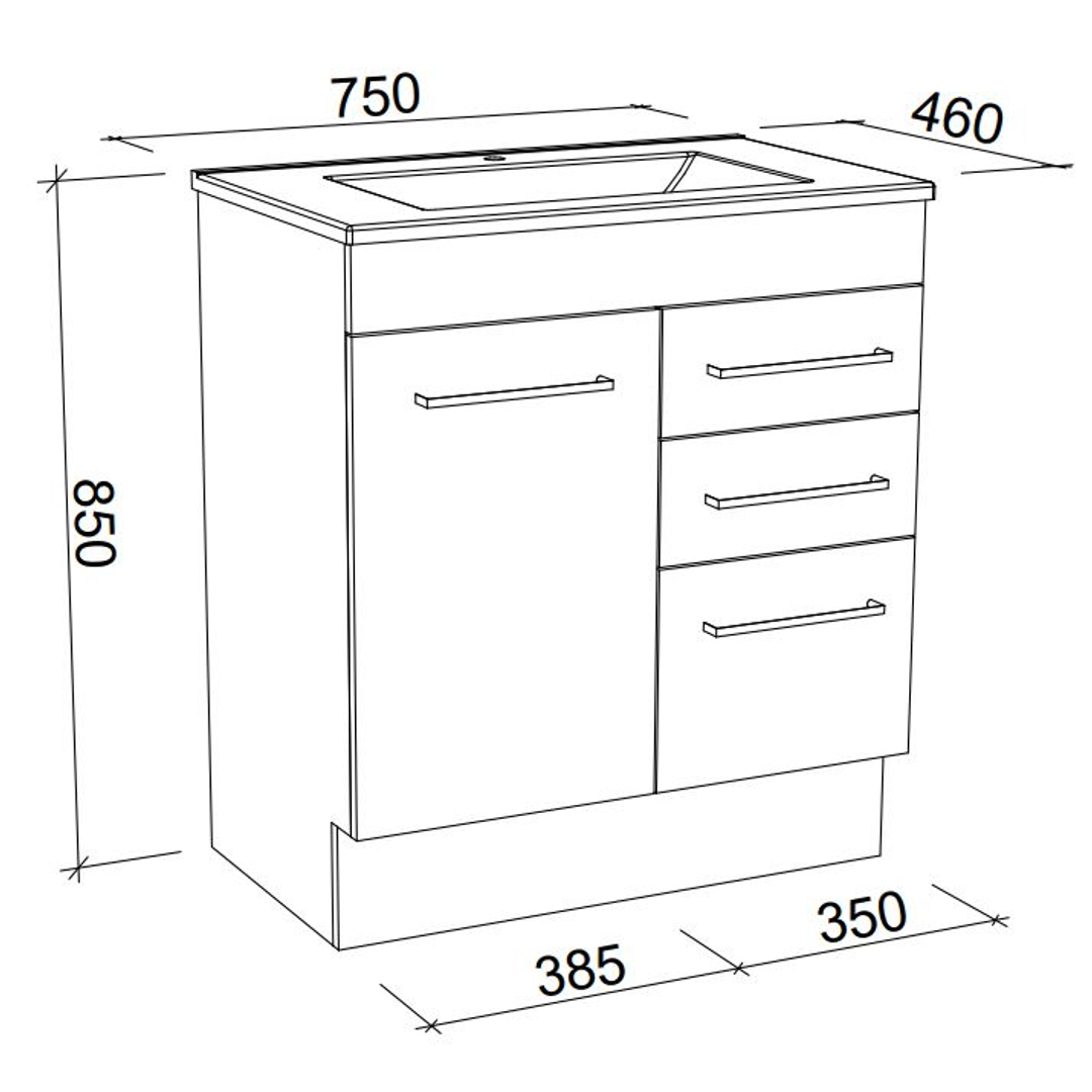 Timberline Indiana 750 Vanity Alpha Top F/Standing White Gloss