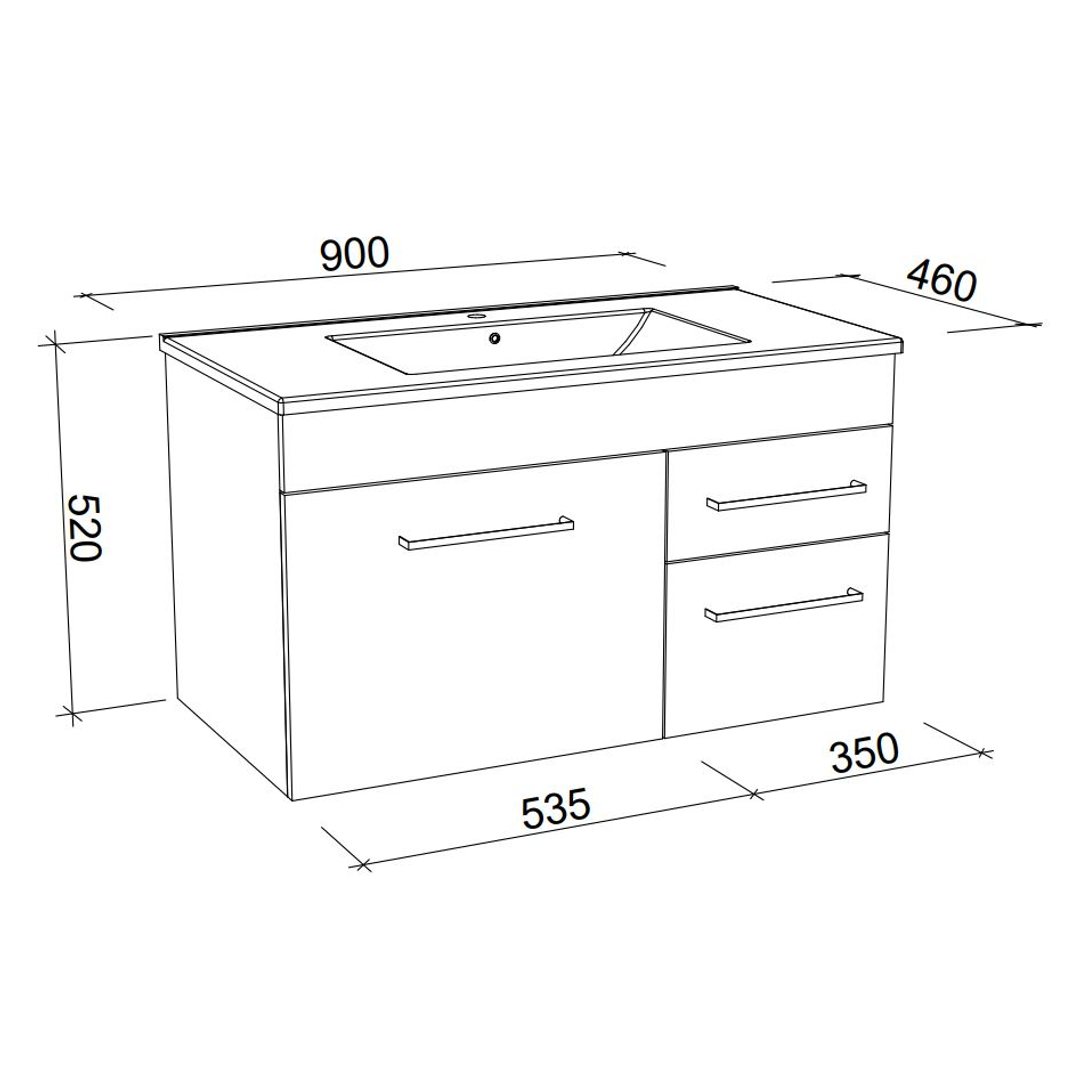 Timberline Indiana 900 Wall Hung Vanity With Alpha Top