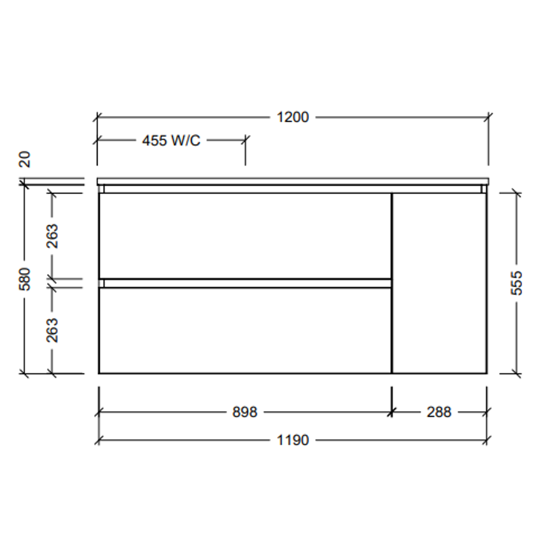 Timberline Marshall Vanity 1200mm Left Woodgrain Basin Silksurface Above Counter Top Wall Hung