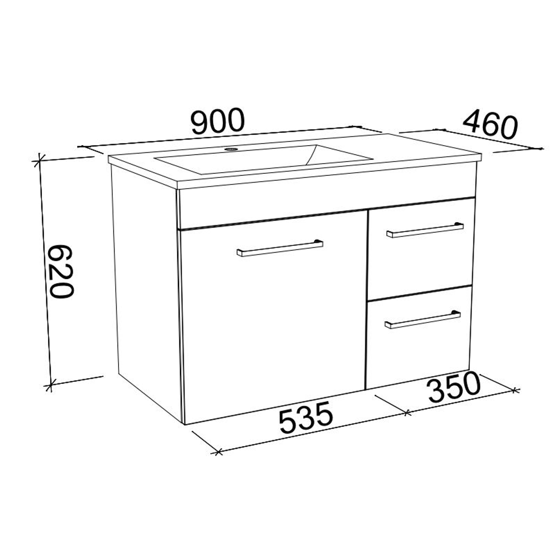 Bargo Vanity 900mm Alpha Ceramic Top Wall Hung(Timberln P#:B90Aw)