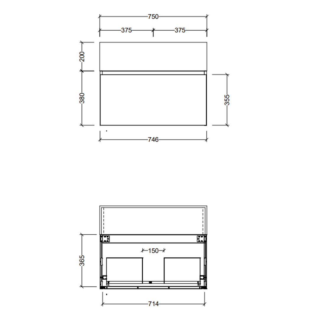 TIMBERLINE KINGSLEY VANITY 750MM CENTRE BOWL HAVEN TOP WALL HUNG