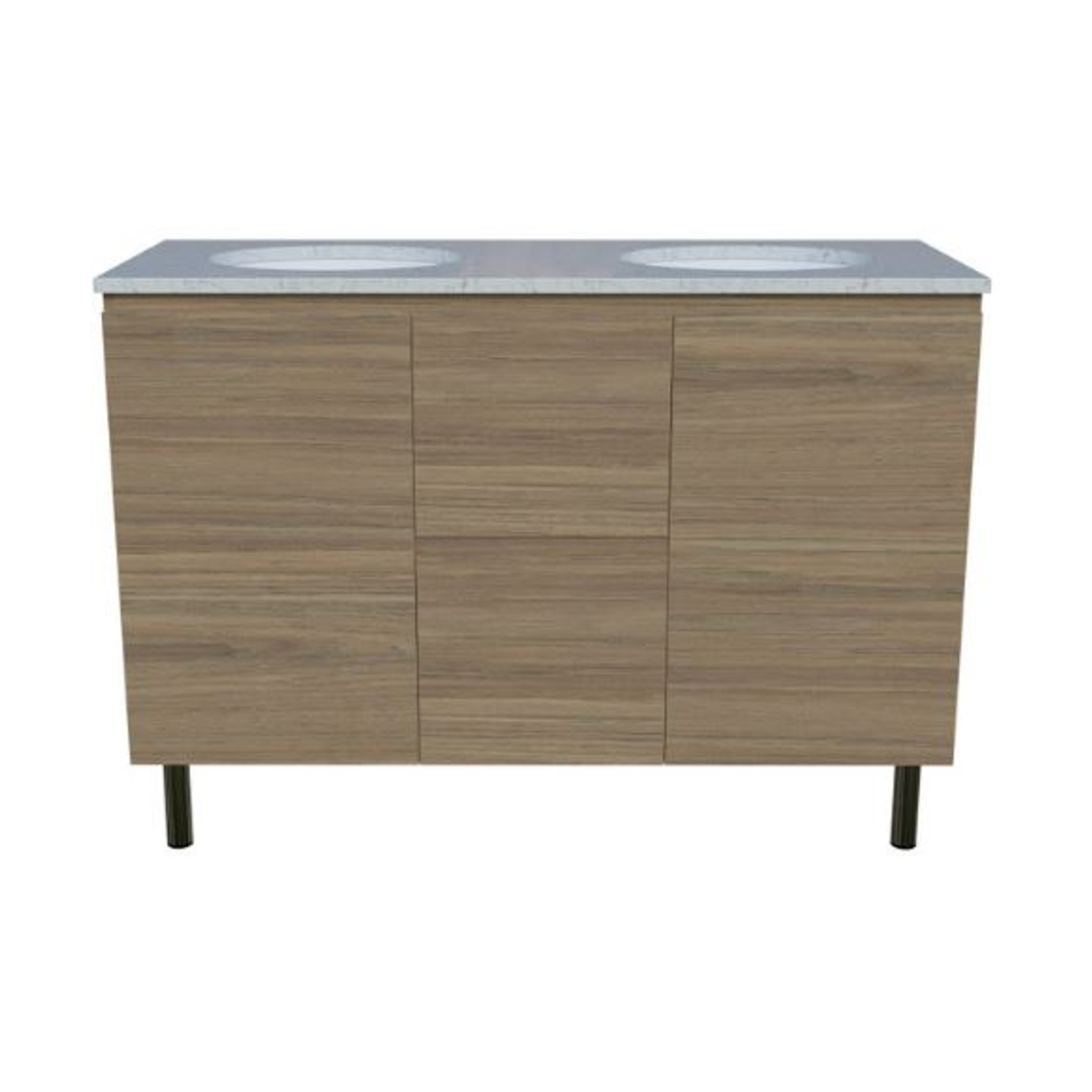 Timberline Nevada Vanity 1200 Silksurface Top Dbl White Gloss U/C Basin On Legs