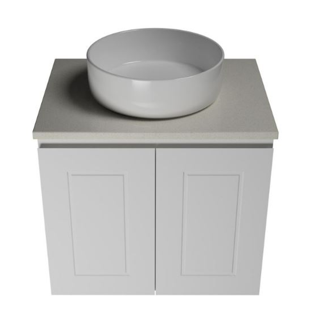 Timberline Nevada Vanity 600 Silksurface Top White Gloss A/C Basin Wall Hung N60Mw